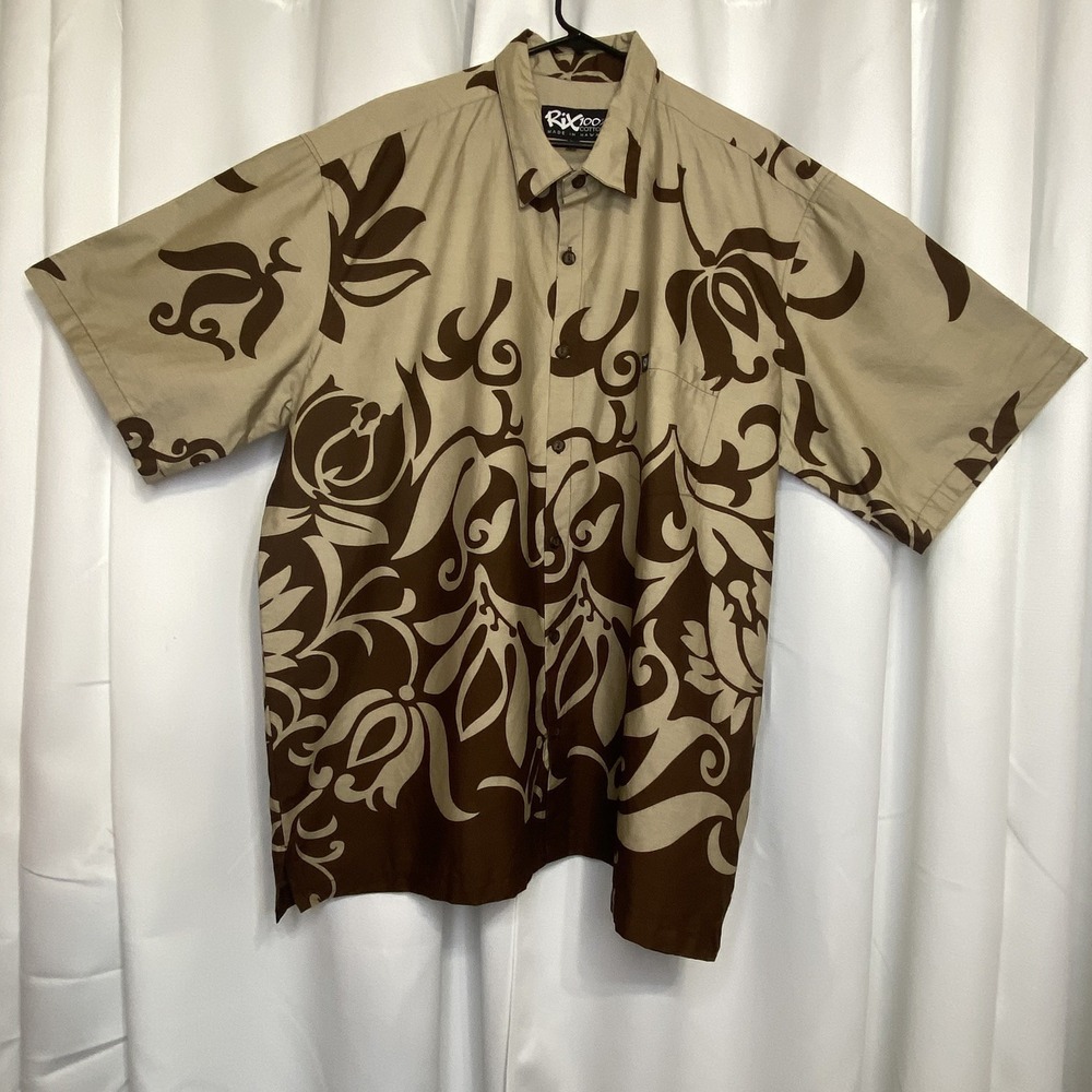 Rix Hawaiian Men's Aloha‎ Shirt 3XL Brown Beige Floral Short Sleeve Button Up